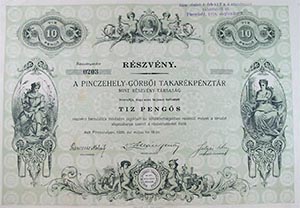 Pinczehely-Grbi Takarkpnztr mint Rszvnytrsasg rszvny 10 peng 1926