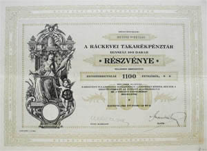 Ráckevei Takarékpénztár Részvénytársaság részvény 1100 pengő 1928