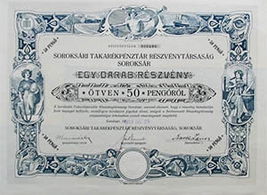 Soroksári Takarékpénztár Részvénytársaság részvény 50 pengő 1928