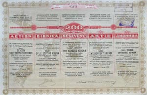 Szabadalmazott Bosnyák-Hercegovinai Agrár és Kereskedelmi Bank részvény 200 korona 1913 Szarajevo