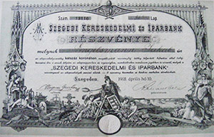 Szegedi Kereskedelmi- s Iparbank Rszvnytrsasg rszvny 200 korona 1918 Szeged
