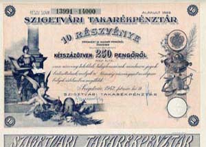Szigetvári Takarékpénztár Részvénytársaság részvény 10x25 250 pengő 1942