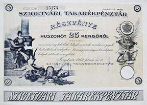 Szigetvri Takarkpnztr Rszvnytrsasg rszvny 25 peng 1942