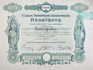 Szolyvai Takarékpénztár Részvénytársaság részvény 100 korona 1911 Szolyva