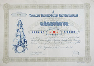 Tapolczai Takarkpnztr Rszvnytrsasg rszvny 30 peng 1927 Tapolca