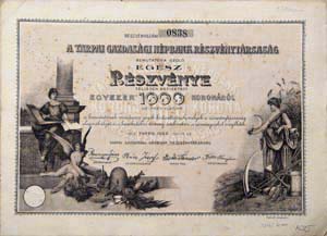 Tarpai Gazdasgi Npbank Rszvnytrsasg rszvny 1000 korona 1922