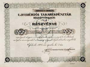 Újfehértói Takarékpénztár Részvénytársaság részvény 10x20 200 pengő 1927
