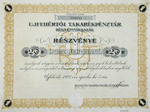 jfehrti Takarkpnztr Rszvnytrsasg rszvny 20 peng 1927 jfehrt