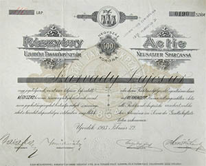 jvidki Takarkpnztr Rszvnytrsasg rszvny 400 korona 1903 jvidk