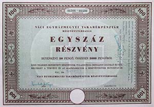 Vci Egyhzmegyei Takarkpnztr Rszvnytrsasg rszvny 100x50 peng 1944