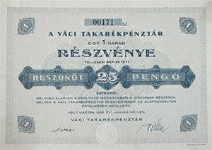 Vci Takarkpnztr Rszvnytrsasg rszvny 25 peng 1938 Vc