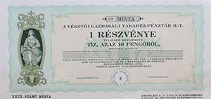 Vszti Gazdasgi Takarkpnztr Rszvnytrsasg rszvny 10 peng 1925 Vszt