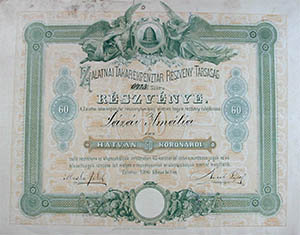 Zalatnai Takarkpnztr Rszvnytrsasg rszvny 60 korona 1896 Zalatna