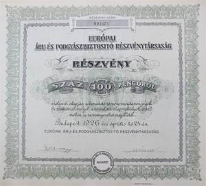 Európai Áru- és Podgyászbiztosító Rt. 100 pengő 1926