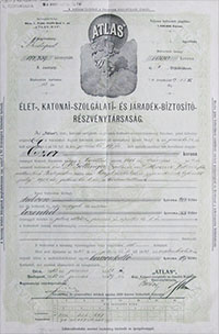 Atlas Élet-, Katonai Szolgálati- és Járadék Biztosító kötvény 1913
