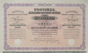 Fonciére Általános Biztosító Intézet részvény 250 pengő 1926