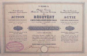 Magyar-Francia Biztost Rszvnytrsasg  rszvny 200 forint 1884