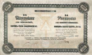 Czinner s Trsa Szalmigyr Rszvnytrsasg rszvny 25x200 korona 1923 Szeged