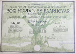 Egri Hord- s Farugyr Rszvnytrsasg rszvny 10 peng 1926 Eger