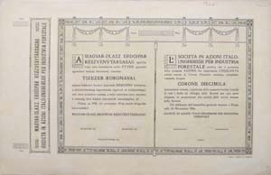 Magyar-Olasz Erdőipar Részvénytársaság részvény 50x200 10000 korona 1906