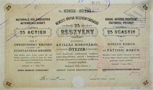 Nemzeti Faipar Részvénytársaság részvény 25x200 5000 korona 1918
