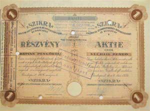 "Szikra" Magyar Gyújtógyárak Részvénytársaság részvény 60 pengő 1926