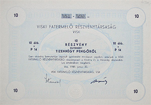 Viski Fatermelő Részvénytársaság 10x14 pengő 1941