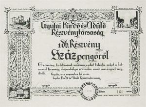 Gyulai Fürdő és Üdülő Részvénytársaság 100 pengő 1943