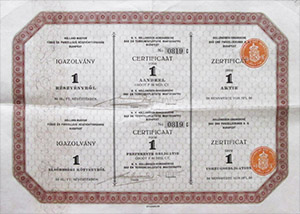 Holland Magyar Frd s Parcellz Rszvnytrsasg igazolvny 1 rszvny 1931