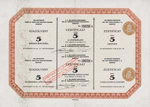 Holland Magyar Frd s Parcellz Rszvnytrsasg igazolvny 5 rszvny 1931