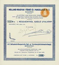 Holland Magyar Frd s Parcellz Rszvnytrsasg rszvnyutalvny 1/2 rszvny 1939