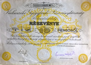 Kakasszki Gygyfrd Rszvnytrsasg rszvny 10 peng 1926 Hdmezvsrhely