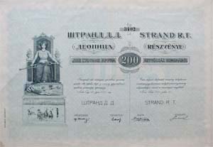 Strand Részvénytársaság Novi Sad részvény 200 korona 1920