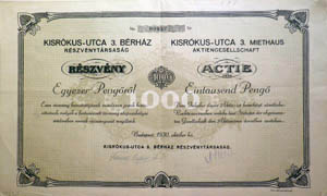 Kisrókus utca 3. Bérház Részvénytársaság részvény 1000 pengő 1930