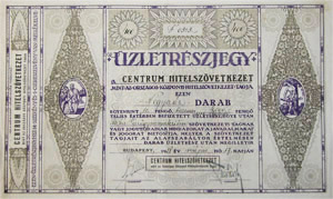 Centrum Hitelszövetkezet üzletrészjegy 400x10 4000 pengő 1938