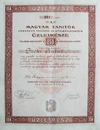 Magyar Tanítók Országos Takarék- és Hitelszövetkezete üzletrész 258 korona 1906