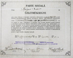Nyárádselye Hitelszövetkezet üzletrészjegy 1927