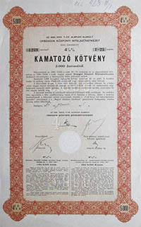 Orszgos Kzponti Hitelszvetkezet  kamatoz ktvny 5000 korona 1905