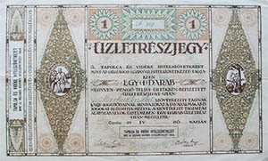 Tapolca és Vidéke Hitelszövetkezet üzletrészjegy 40 pengő 1930