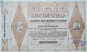 Tiszajobbparti Körzeti Mezőgazdasági Hitelszövetkezet üzletrészjegy 40 pengő 1943 Miskolc