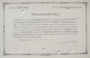 Objektum Részvénytársaság részvényutalvány 20x50 pengő 1938