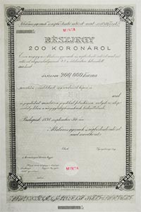 Általános Gyermek- és Népbiztosító Intézet mint Szövetkezet részjegy 200 korona 1898