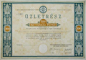 Anyagbeszerző Mezőgazdasági és Ipari Szövetkezet üzletrész 200 pengő 194_