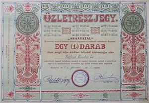 Aranyszál Keresztény Ecset és Kefeárut Termelő, Fogyasztó és Értékesítő Szövetkezet üzletrészjegy 50 pengő 1942