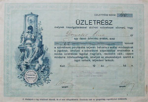 Balatonarácsi Fogyasztási és Értékesítő Szövetkezet üzletrész 10 korona 1914