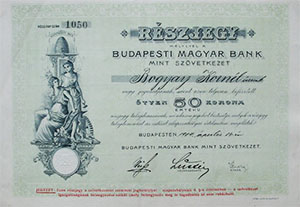 Budapesti Magyar Bank mint Szövetkezet részjegy 50 korona 1904