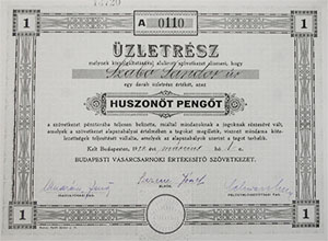 Budapesti Vásárcsarnoki Értékesítő Szövetkezet üzletrész 25 pengő 1929