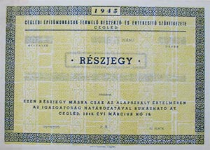 Ceglédi Építőmunkások Termelő-, Beszerző- és Értékesítő Szövetkezete részjegy 1948