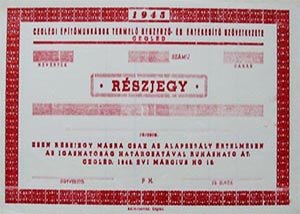 Ceglédi Építőmunkások Termelő-, Beszerző- és Értékesítő Szövetkezete részjegy 1948