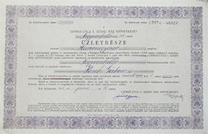Csörsz utca 5. számú Ház Szövetkezet üzletrész 500 pengő 1930